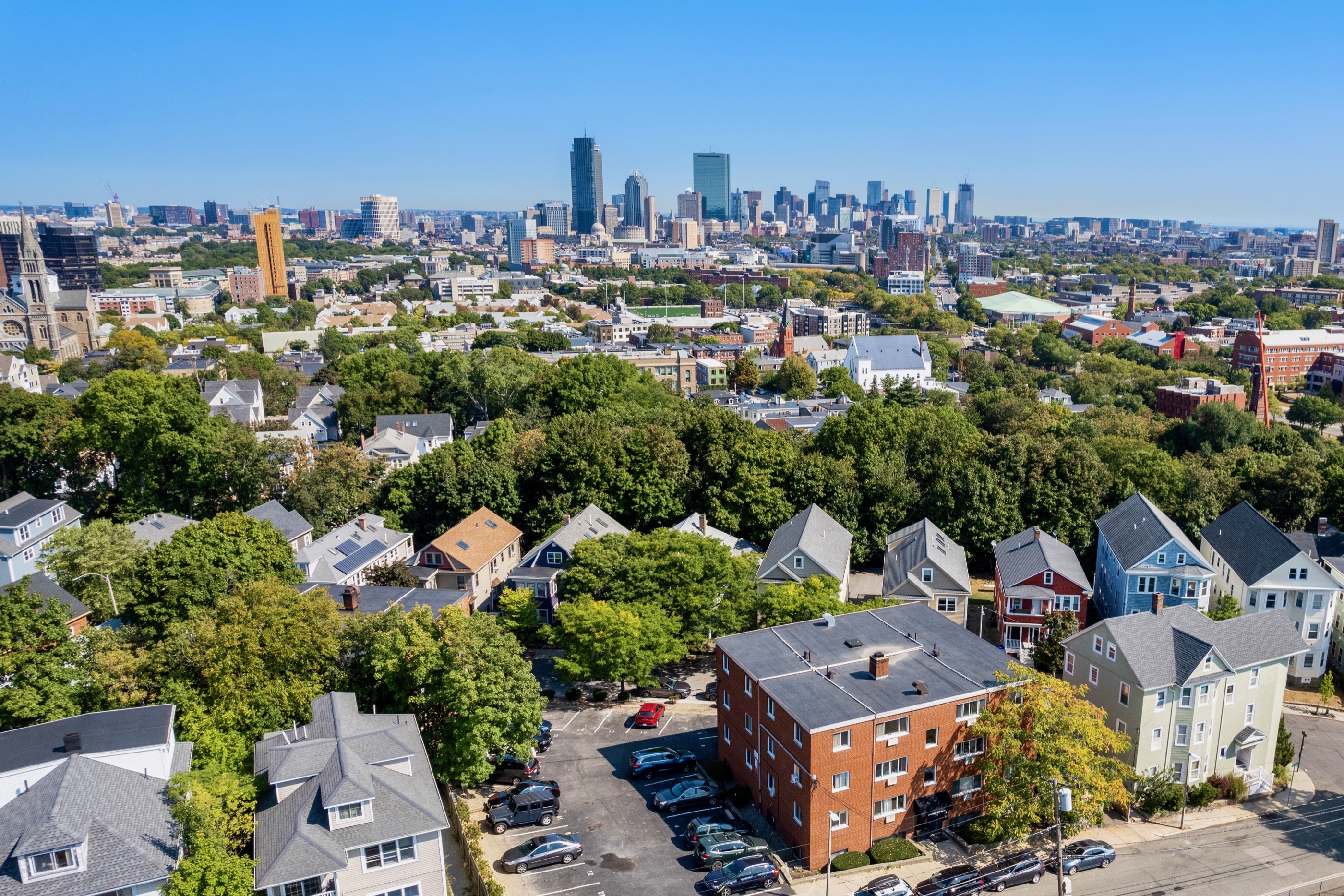 Aerial view from Mission Hill toward the Boston skyline